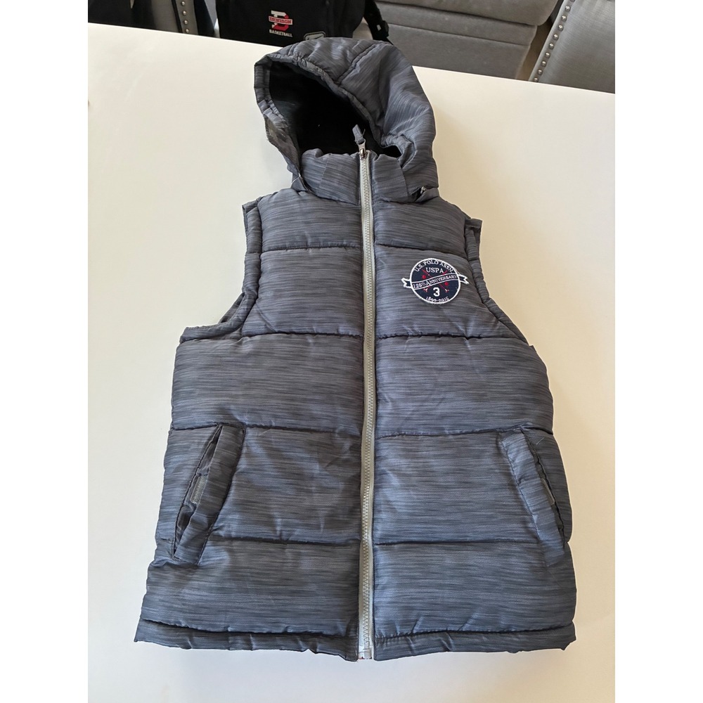 Kids U.S. Polo Assn. 125th Anniversary Puffer Vest Hoodie Gray Size M‎ 10 12